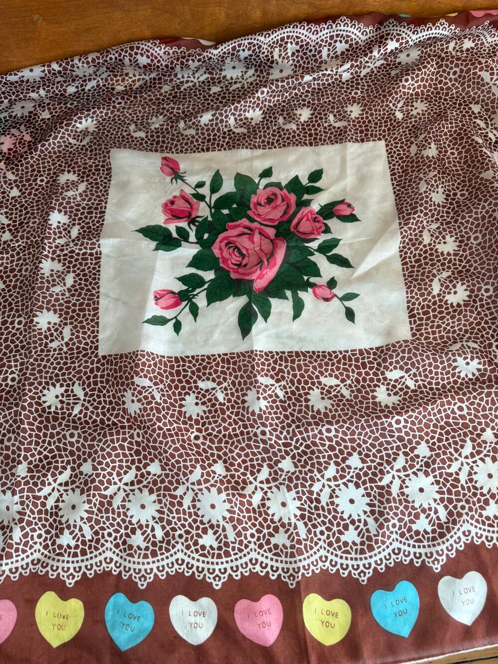 Conversation Heart Silk Scarf Granny Lace Print